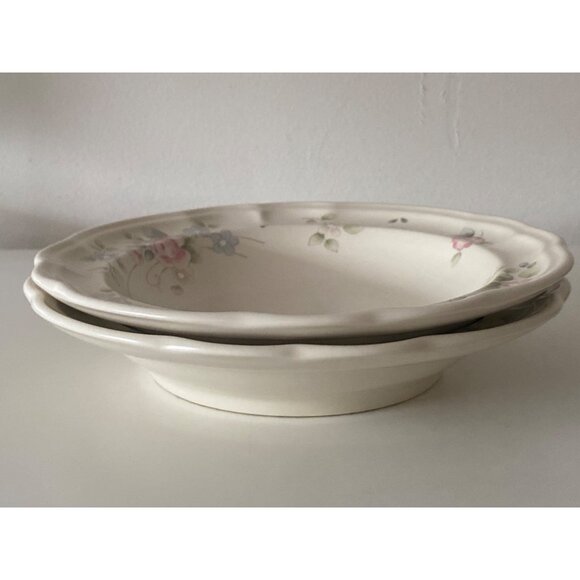 2 PFALTZGRAFF Tea Rose Floral Scalloped Soup Bowl Ivory Beige Ceramic Stoneware - Picture 13 of 13